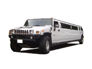 A white hummer limo is parked in front of the camera.